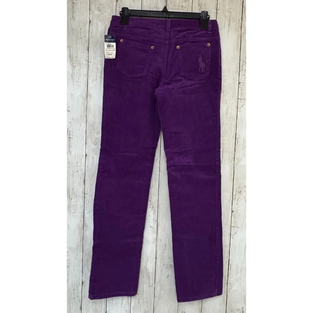 NEW Ralph Lauren Girls Corduroy Pants Size 16 Purple Skinny Fit NWT